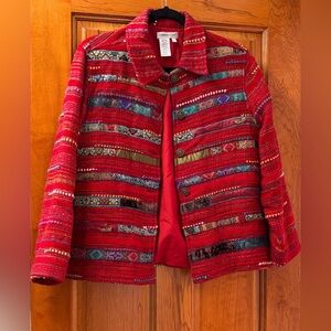 Vintage Coldwater Creek Red Jacket Mixed Media Artsy Patchwork Tapestry Sz S